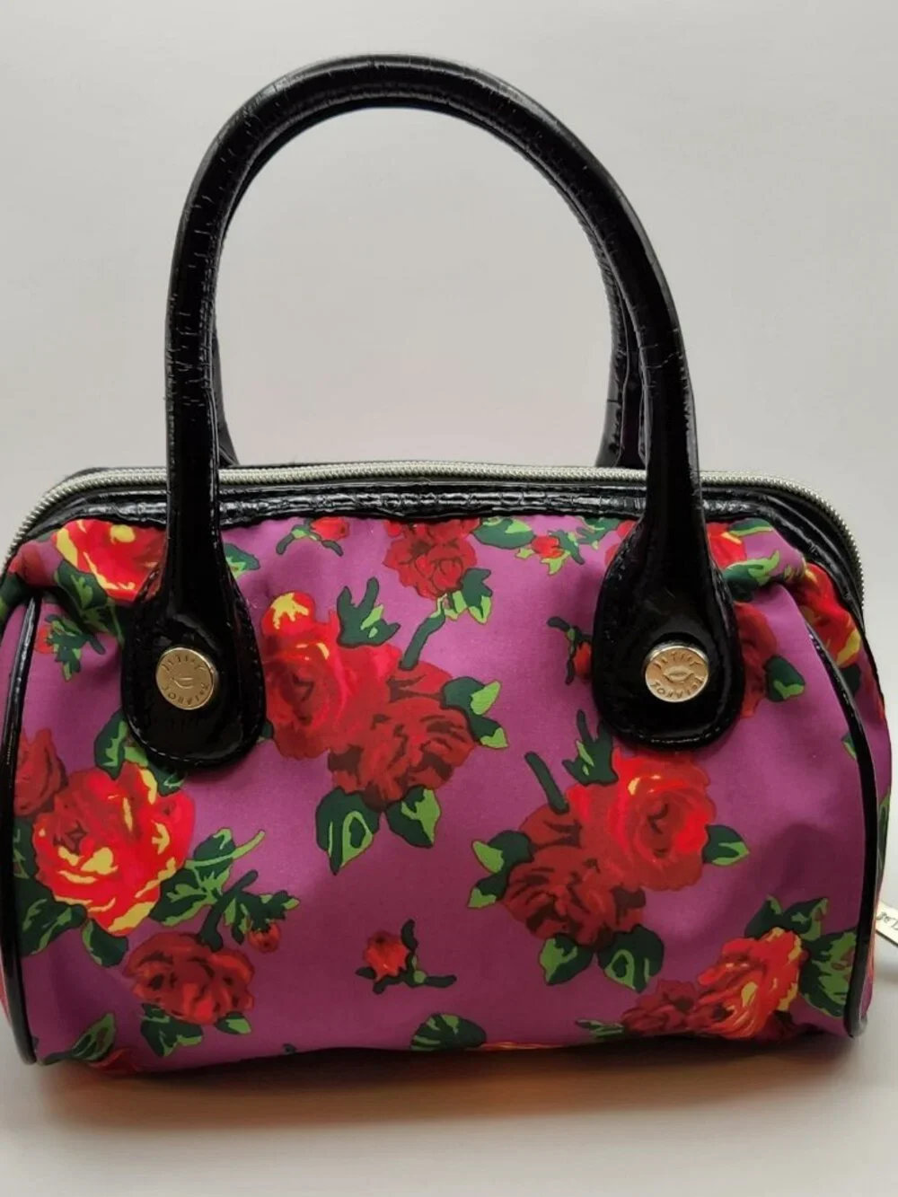 Betsey Johnson cosmetic bag purple pink roses VGUC